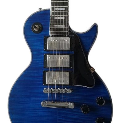 Custom Crown Tiger Maple Top Deep Blue Electric Guitar 3 Pickups