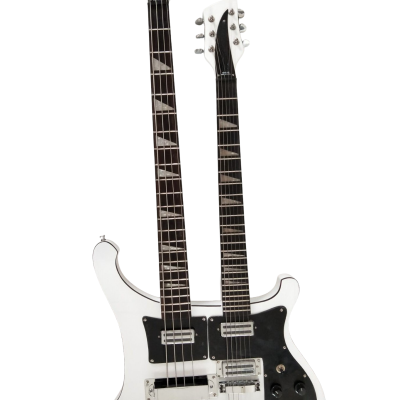 Custom Nova 4080 Geddy Lee Double Neck Tuxedo White 4 String Bass 6 String Guitar - Image 2