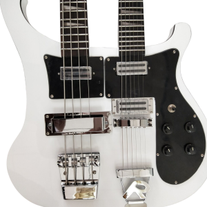 Custom Nova 4080 Geddy Lee Double Neck Tuxedo White 4 String Bass 6 String Guitar