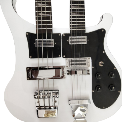 Custom Nova 4080 Geddy Lee Double Neck Tuxedo White 4 String Bass 6 String Guitar