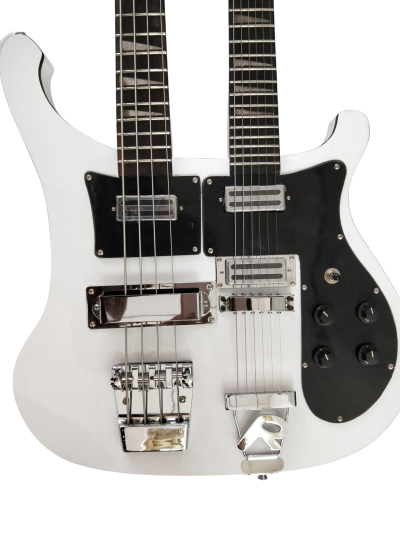 Custom Nova 4080 Geddy Lee Double Neck Tuxedo White 4 String Bass 6 String Guitar