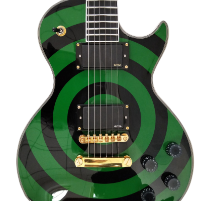 Custom Crown Buzzsaw Bullseye Zakk Wylde Green Black Guitar Personalized Inlays