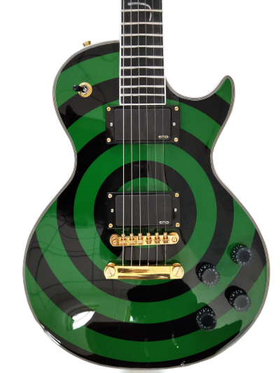 Custom Crown Buzzsaw Bullseye Zakk Wylde Green Black Guitar Personalized Inlays