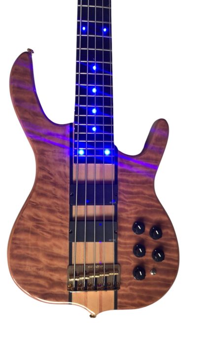 Custom Denver Smith Elite Figured Wood Quilted Maple 5 String Bass Ebony Fretboard LED Light