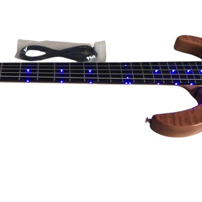 Custom Denver Elite Figured Wood Quilted Maple 5 String Bass Ebony Fretboard LED Light - Image 8