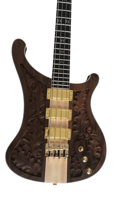 Custom Nova Skull Inlays Lemmy Kilmister 4003 Walnut Wood Carved With Oak Leaves Bass