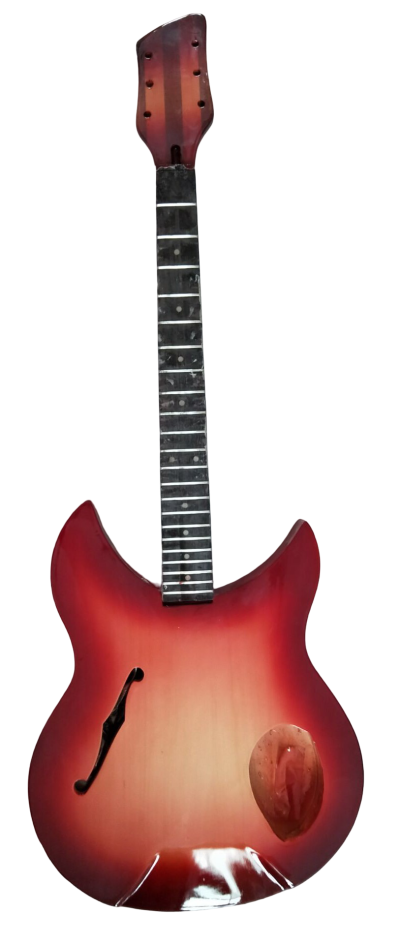 Custom Nova DIY Unfinished Cherry Fireglo 325 Fhole Neck Through Body Guitar