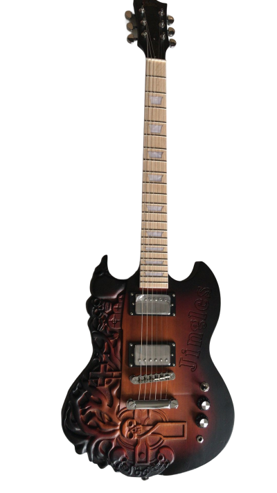 Custom Crown Carved Skull SG Cross Satin Vintage Burst Guitar - Image 3