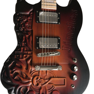Custom Crown Carved Skull SG Cross Satin Vintage Burst Guitar