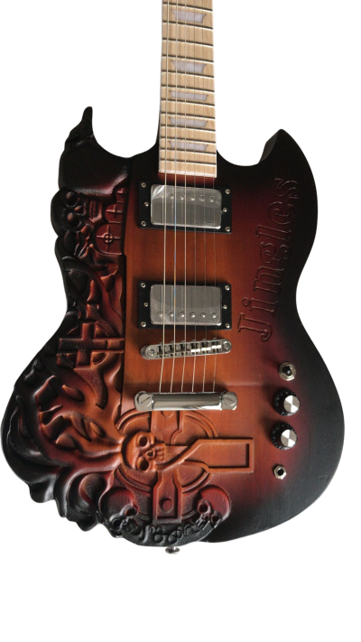 Custom Crown Carved Skull SG Cross Satin Vintage Burst Guitar