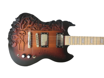 Custom Crown Carved Skull SG Cross Satin Vintage Burst Guitar - Image 4