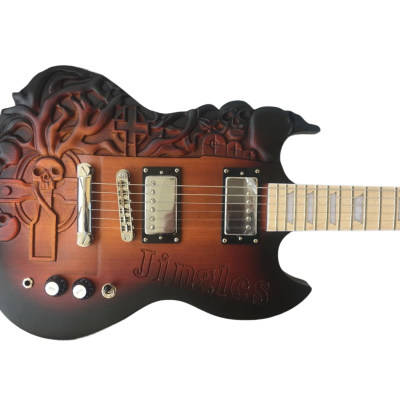 Custom Crown Carved Skull SG Cross Satin Vintage Burst Guitar - Image 4