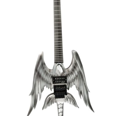 Custom Obsidian Angel Sword Alfee Silver Carved Engraved Guitar - Image 2