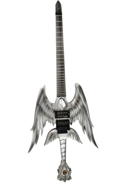 Custom Obsidian Angel Sword Alfee Silver Carved Engraved Guitar - Image 2