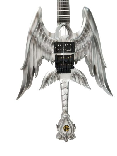 Custom Obsidian Angel Sword Alfee Silver Carved Engraved Guitar