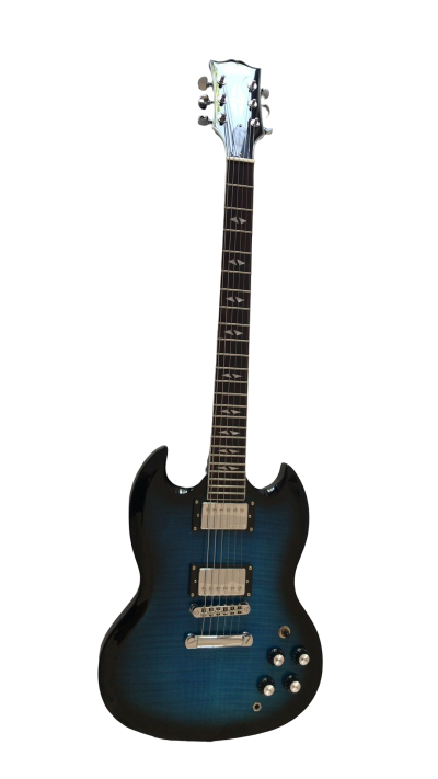 Custom Crown SG Black Blue Burst Tiger Maple Top Fixed Bridge Guitar - Image 7