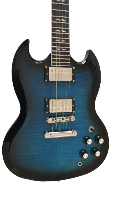 Custom Crown SG Black Blue Burst Tiger Maple Top Fixed Bridge Guitar