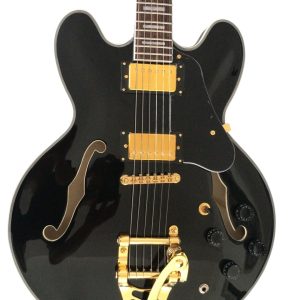 Custom Crown ES335 Bigsby Vibrato Tailpiece Black Semi Hollow Jazz Fhole Guitar