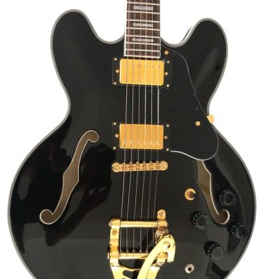 Custom Crown ES335 Bigsby Vibrato Tailpiece Black Semi Hollow Jazz Fhole Guitar