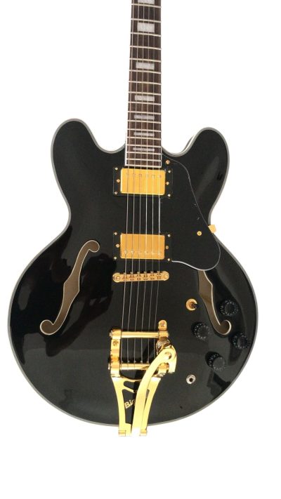 Custom Crown ES335 Bigsby Vibrato Tailpiece Black Semi Hollow Jazz Fhole Guitar