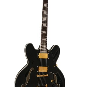 Alternative view of Custom Crown ES335 Bigsby Vibrato Tailpiece Black Semi Hollow Jazz Fhole Guitar