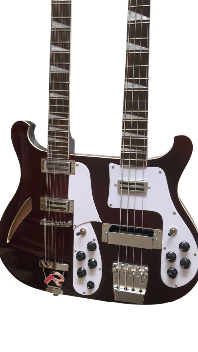 Custom Nova 4003 Rutherford Genesis Double Neck Burgundy 4 String Bass 12 String Guitar - Image 2