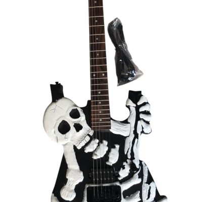 Custom Obsidian George Lynch White Skull And Bones Black Hardware Carved Skeleton Guitar - Image 3