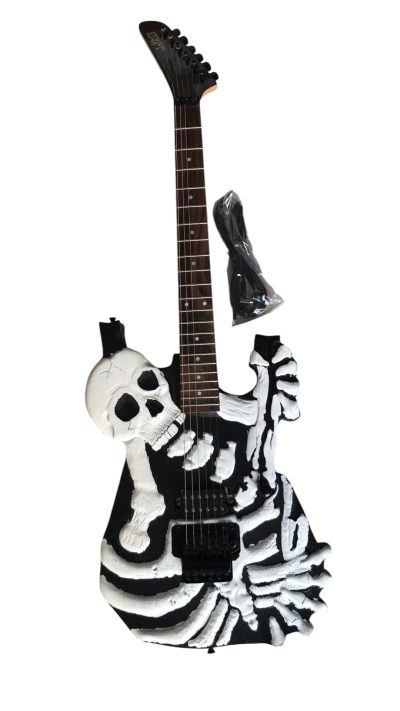 Custom Obsidian George Lynch White Skull And Bones Black Hardware Carved Skeleton Guitar - Image 3