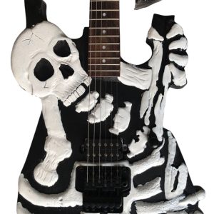 Custom Obsidian George Lynch White Skull And Bones Black Hardware Carved Skeleton Guitar