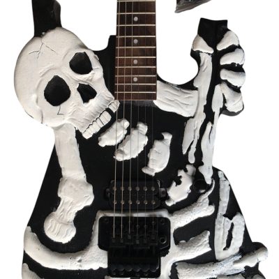 Custom Obsidian George Lynch White Skull And Bones Black Hardware Carved Skeleton Guitar