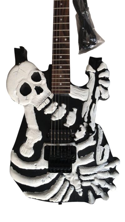 Custom Obsidian George Lynch White Skull And Bones Black Hardware Carved Skeleton Guitar