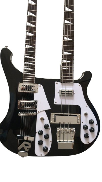 Custom Nova 4080 Geddy Lee Double Neck Jetglo Black 4 String Bass 6 String Guitar
