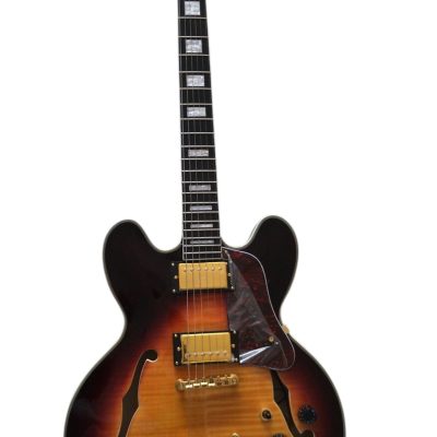 Custom Crown ES335 Bigsby Vibrato Tailpiece Tiger Maple Top Sunburst Semi Hollow Jazz Fhole Guitar - Image 8