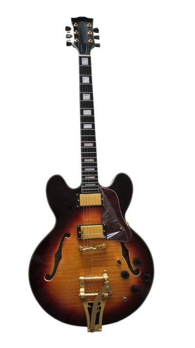 Custom Crown ES335 Bigsby Vibrato Tailpiece Tiger Maple Top Sunburst Semi Hollow Jazz Fhole Guitar - Image 8