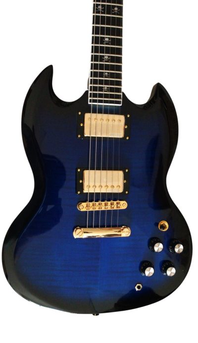 Custom Crown SG Blue Burst Tiger Maple Top Skull And Crossbones Guitar