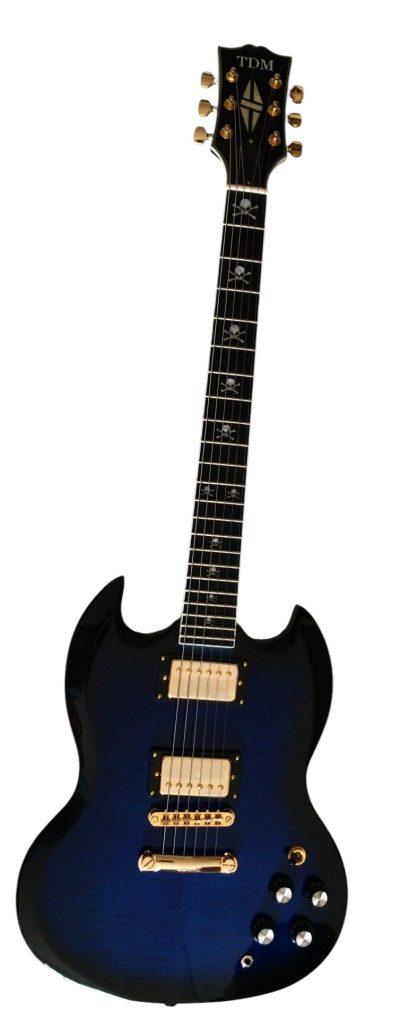 Custom Crown SG Blue Burst Tiger Maple Top Skull And Crossbones Guitar - Image 3