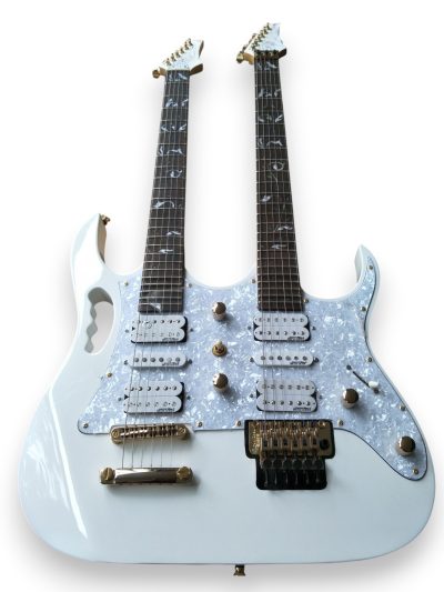 Custom Axis Steve Vai Double Neck White Jem 6 and 6 String Guitar - Image 2