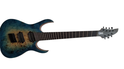 Custom Onyx Duvell Multi Scale Fanned Frets Supernova Blue 7 String Guitar - Image 5