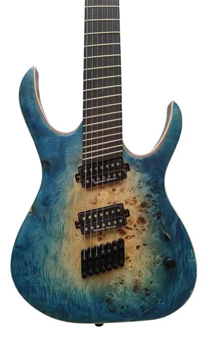 Custom Onyx Duvell Multi Scale Fanned Frets Supernova Blue 7 String Guitar