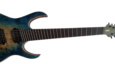 Custom Onyx Duvell Multi Scale Fanned Frets Supernova Blue 7 String Guitar - Image 7