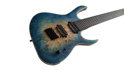 Custom Onyx Duvell Multi Scale Fanned Frets Supernova Blue 7 String Guitar - Image 3