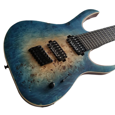 Custom Onyx Duvell Multi Fanned Frets Supernova Blue 7 String Guitar - Image 3
