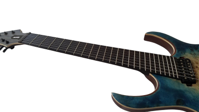Custom Onyx Duvell Multi Scale Fanned Frets Supernova Blue 7 String Guitar - Image 6