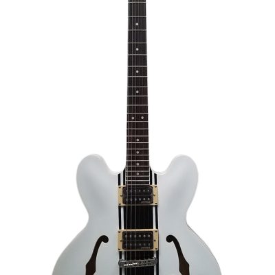 Custom Crown AVA ES333 Tom DeLonge White Fhole Semi Hollow Jazz Electric Guitar - Image 2