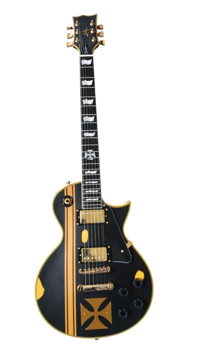 Custom Obsidian Hetfield Iron Cross Matte Black Aged Relic Electric Guitar - Image 4