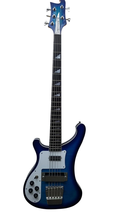 Custom Nova 4003 Blue Burst Tiger Maple Top 5 String 24 Frets Bass - Image 2