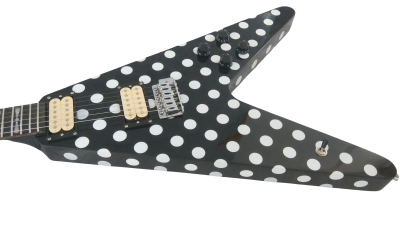 Custom Crown Randy Rhoads Flying V Black White Polka Dots 6 String Guitar - Image 9