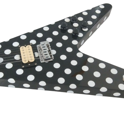 Custom Crown Randy Rhoads Flying V Black White Polka Dots 6 String Guitar - Image 9