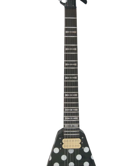 Custom Crown Randy Rhoads Flying V Black White Polka Dots 6 String Guitar - Image 7