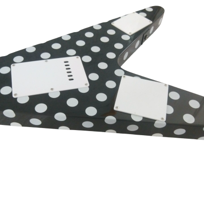 Custom Crown Randy Rhoads Flying V Black White Polka Dots 6 String Guitar - Image 6